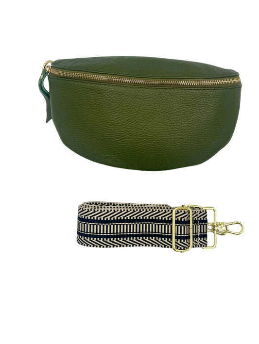 Sling Bag - olive with black and cream strap