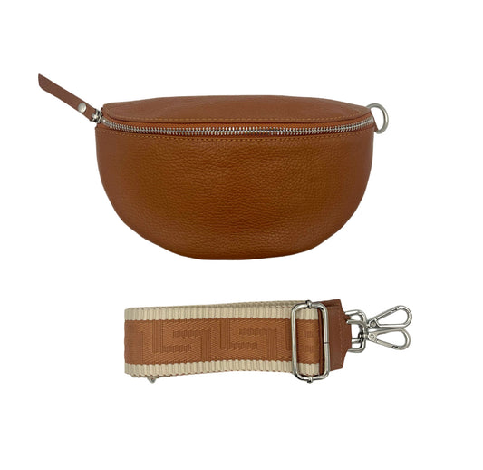 Sling Bag - cognac with cognac and cream strap