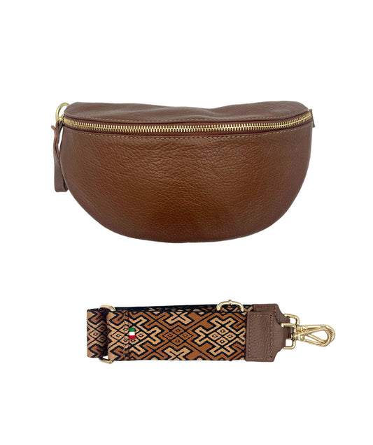 Sling Bag - brown with brown and black strap