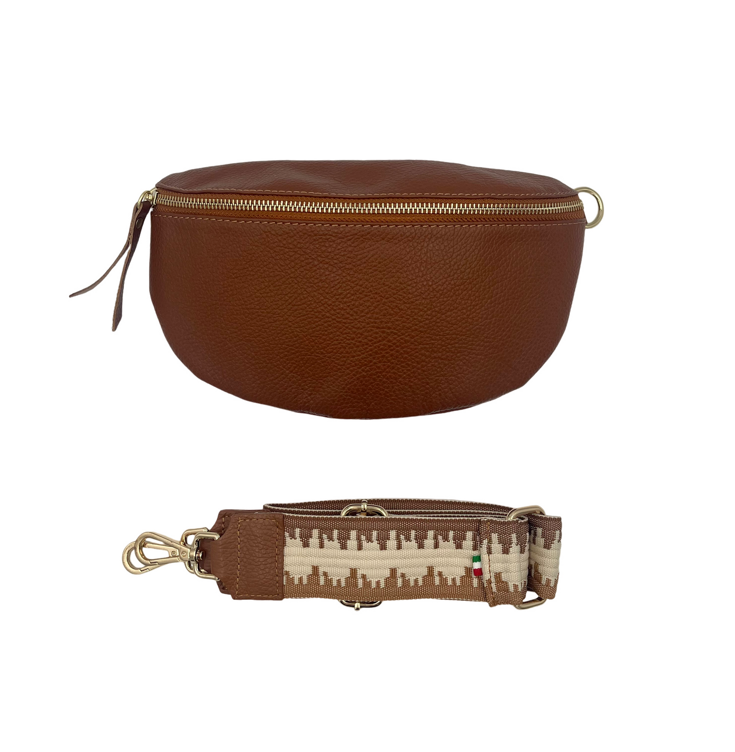 Sling Bag - cognac with cognac and cream strap