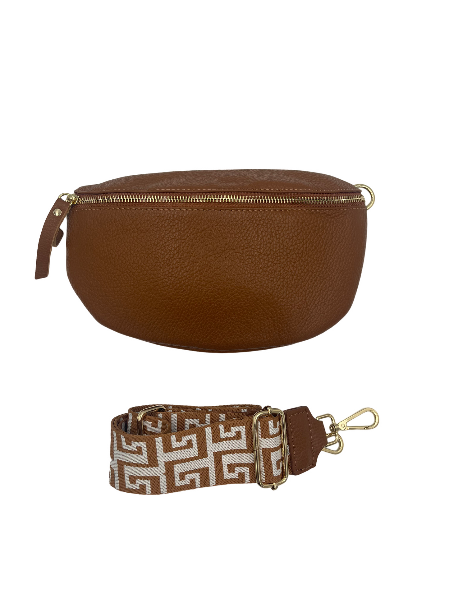 Sling Bag - cognac with cognac and white strap