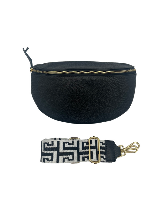Sling Bag - black with black and white strap