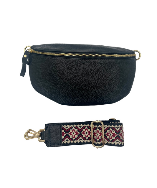 Sling Bag - black with black and maroon strap