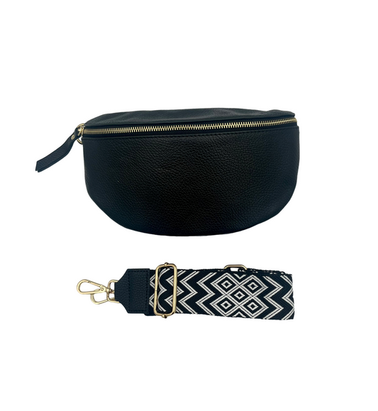 Sling Bag - black with black and white strap