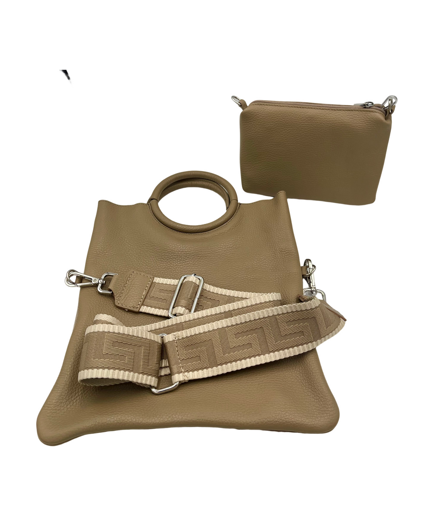 Modern Crossbody Bag - beige with beige and cream strap