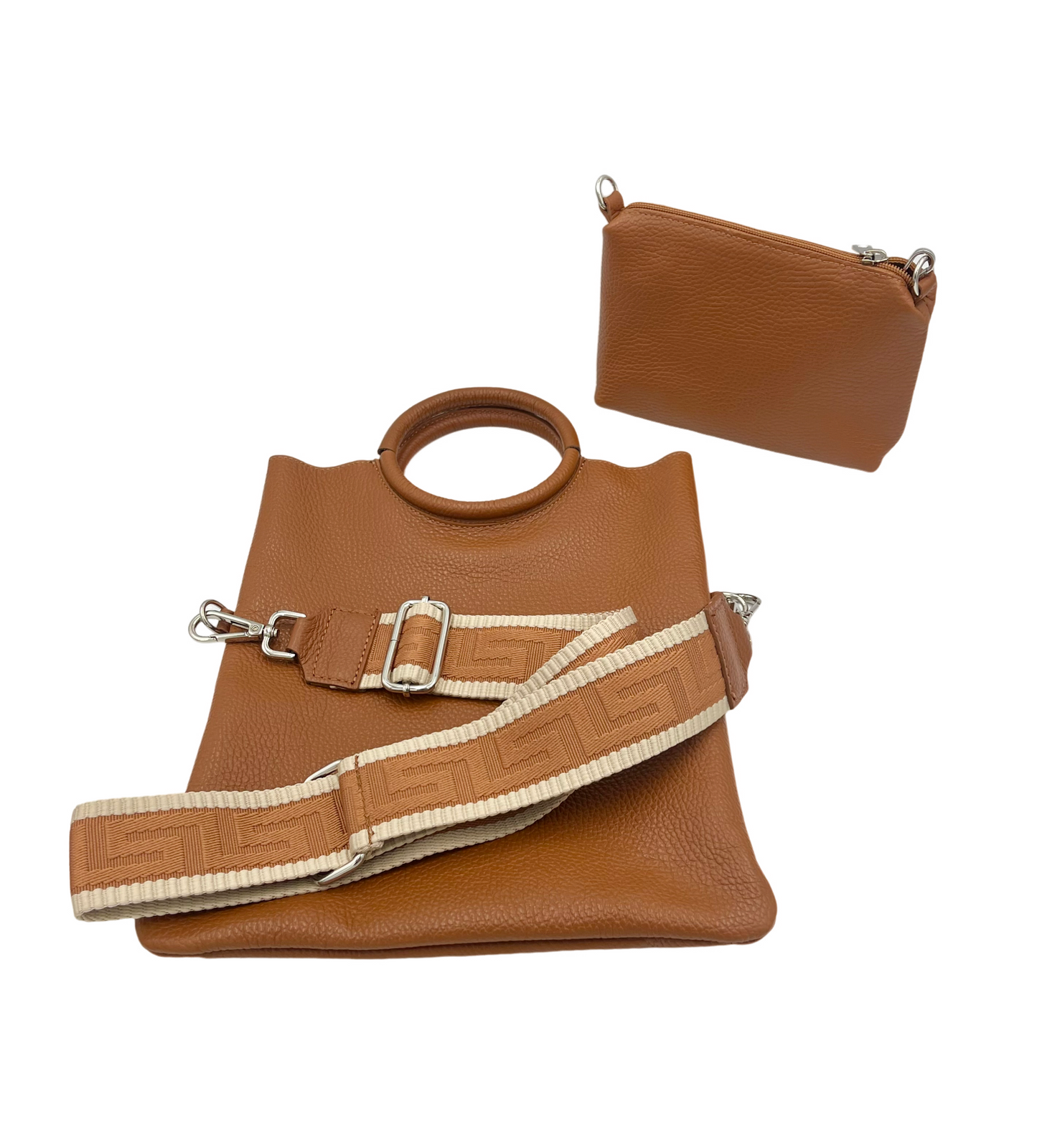 Modern Crossbody Bag - cognac with cognac and cream strap