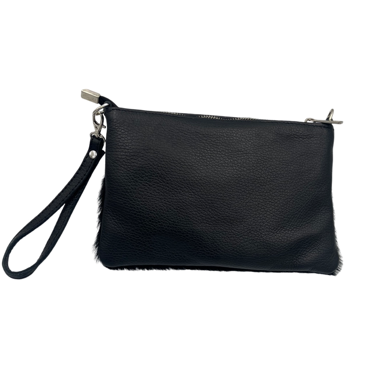 Pony Crossbody / Wristlet Bag - black pony with leather strap