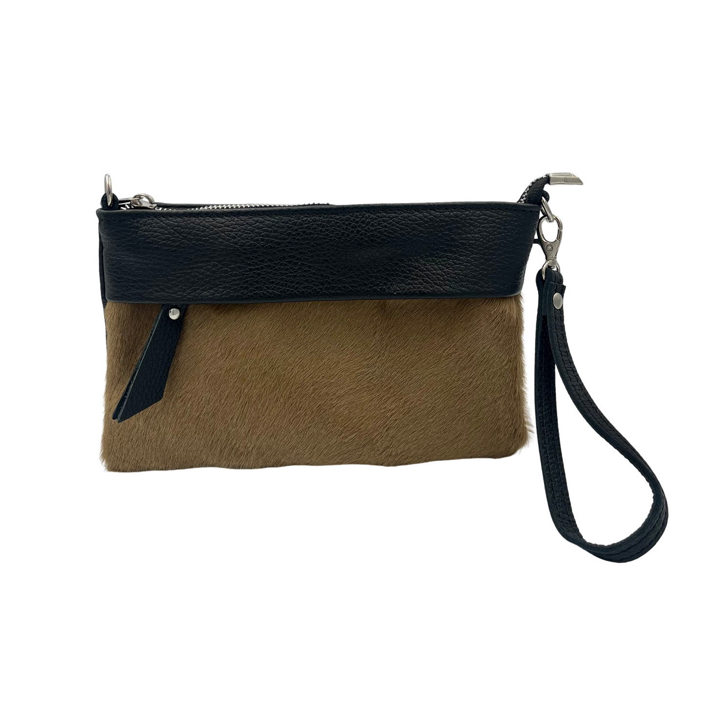 Pony Crossbody / Wristlet Bag - tan pony with leather strap