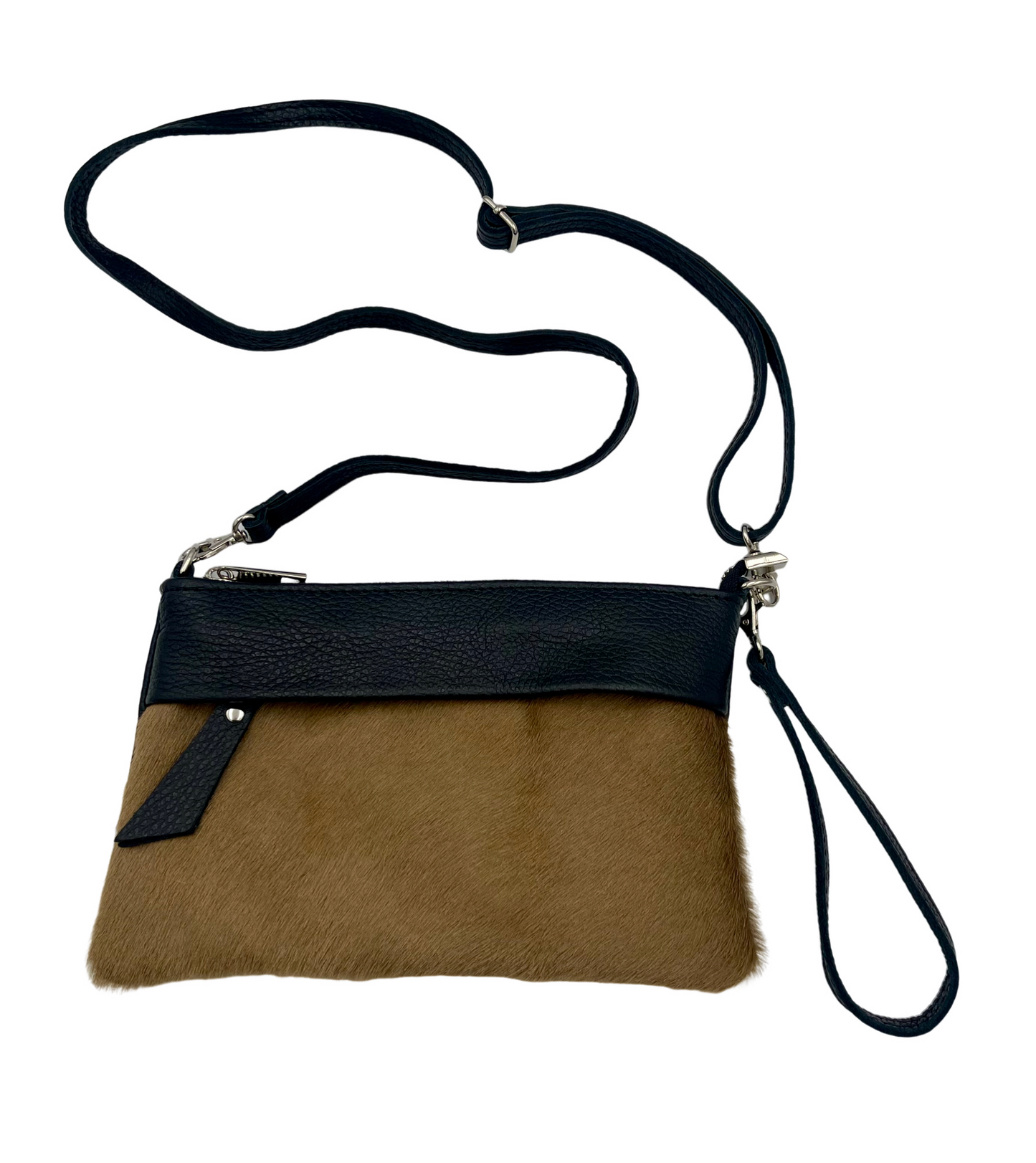 Pony Crossbody / Wristlet Bag - tan pony with leather strap