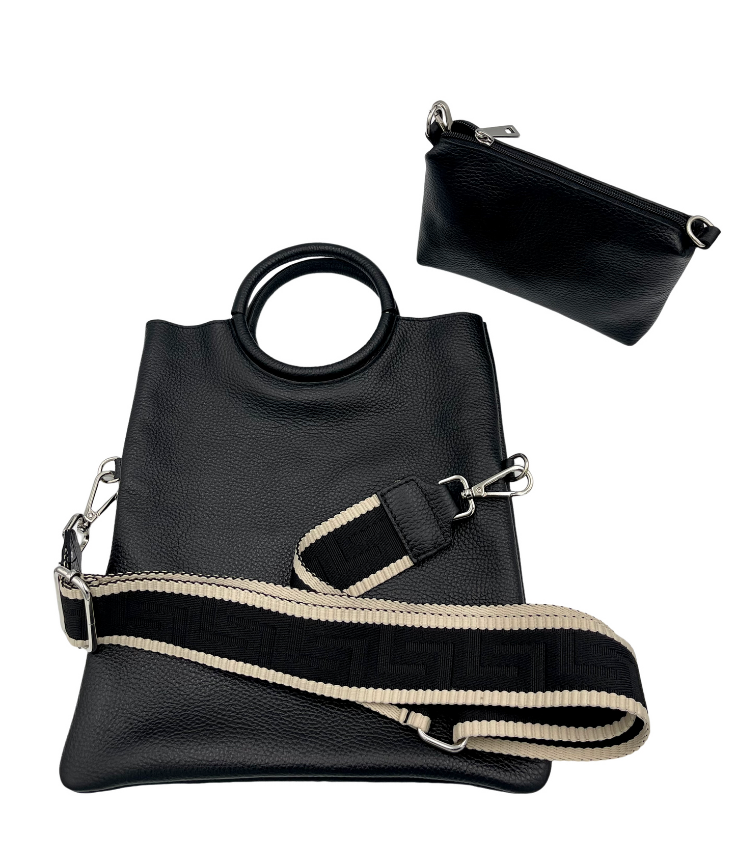 Modern Crossbody Bag - black with black and cream strap