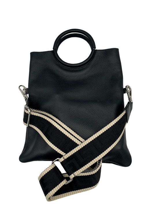 Modern Crossbody Bag - black with black and cream strap