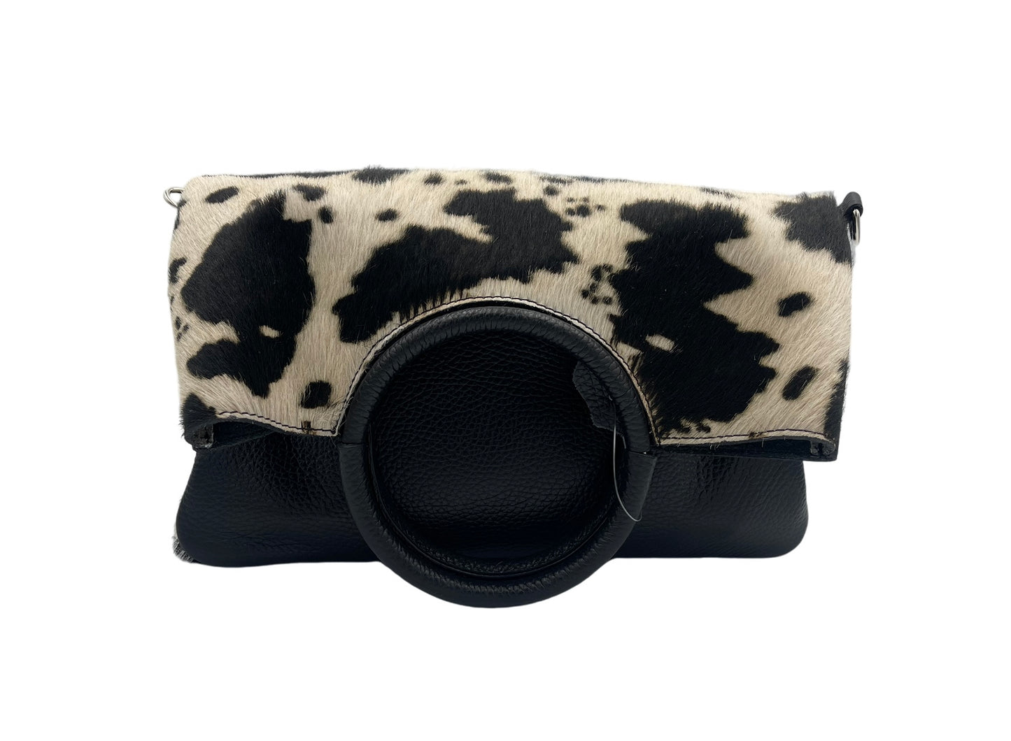 Modern Crossbody Bag -black and white cow with black strap