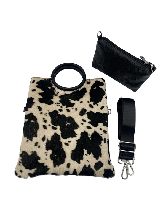 Modern Crossbody Bag -black and white cow with black strap