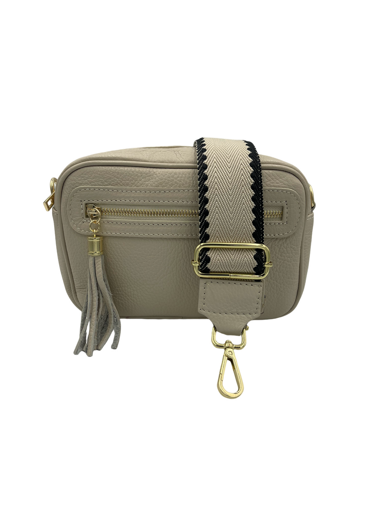 Tassel Crossbody Bag - cream with cream/black strap