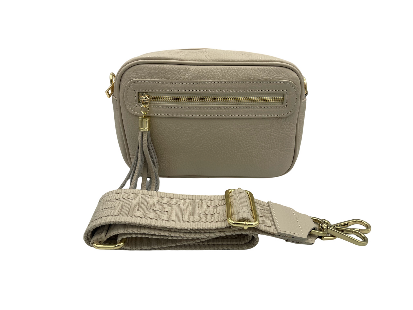 Tassel Crossbody Bag - cream with cream strap