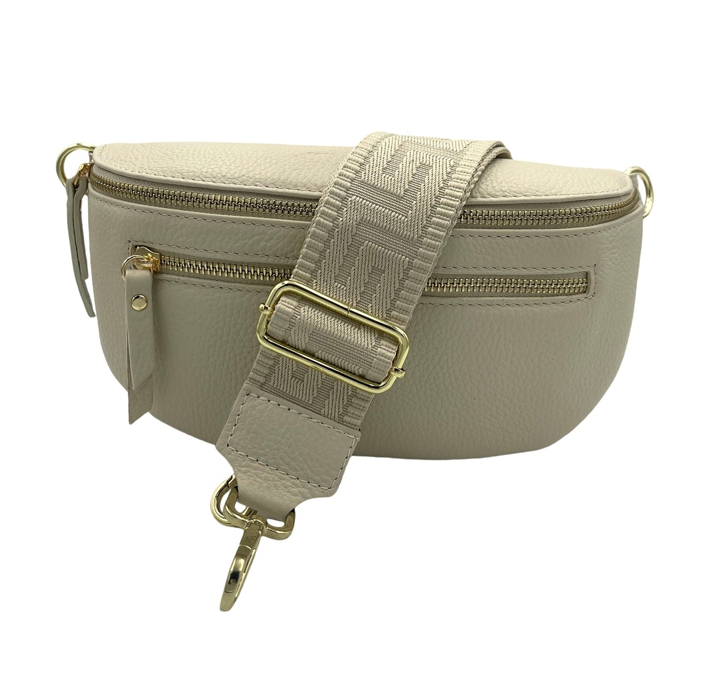 Sling Bag - cream double zipper with cream strap