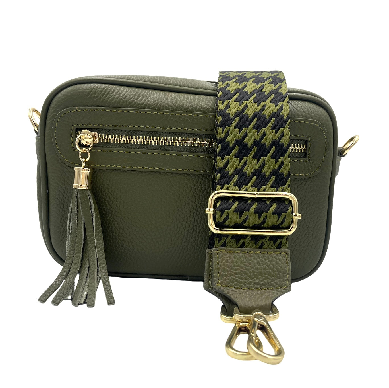 Tassel Crossbody Bag - olive with olive/black strap