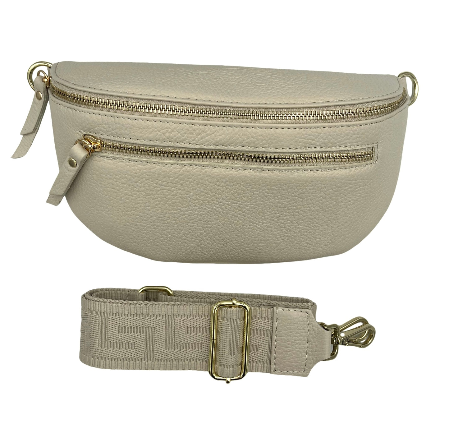 Sling Bag - cream double zipper with cream strap