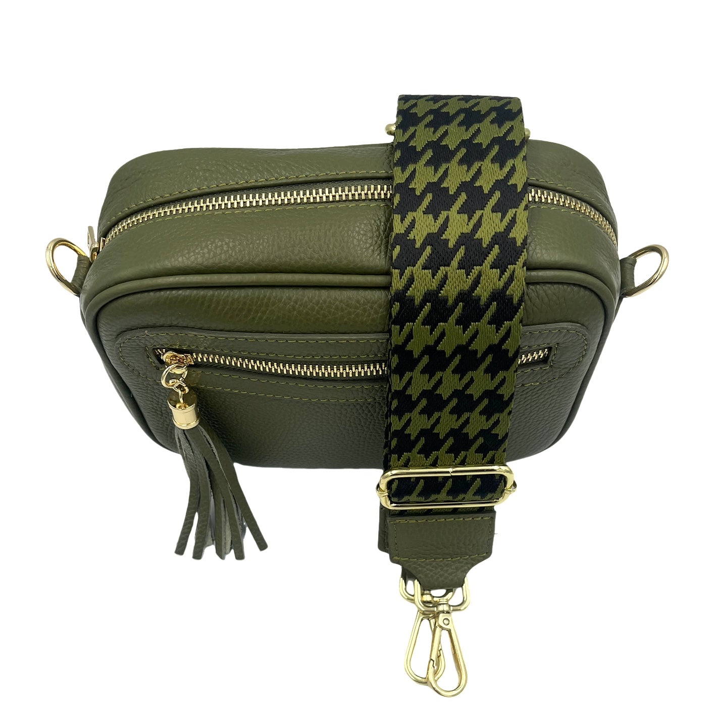 Tassel Crossbody Bag - olive with olive/black strap