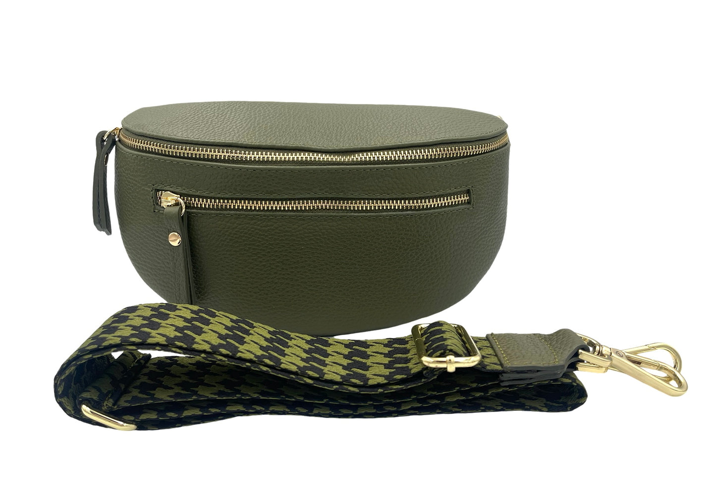 Sling Bag - olive double zipper with black/olive strap