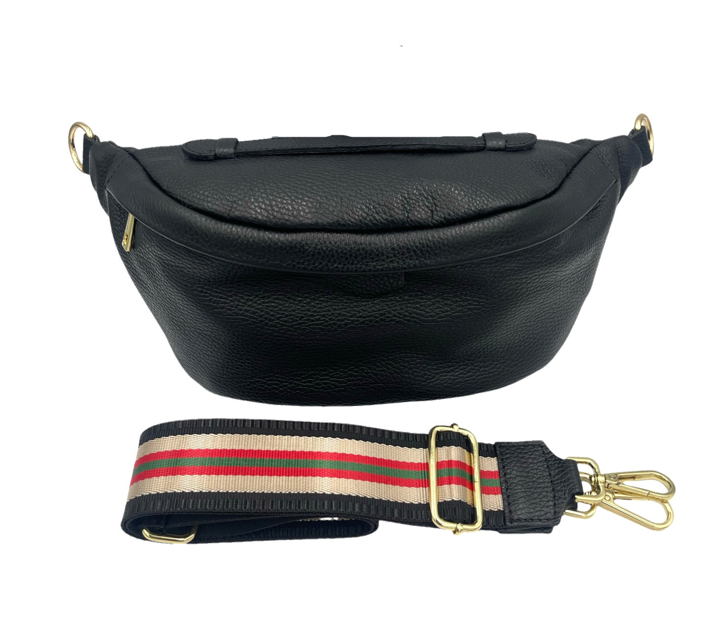 Sling Bag - large black sling with crm/red/grn strap