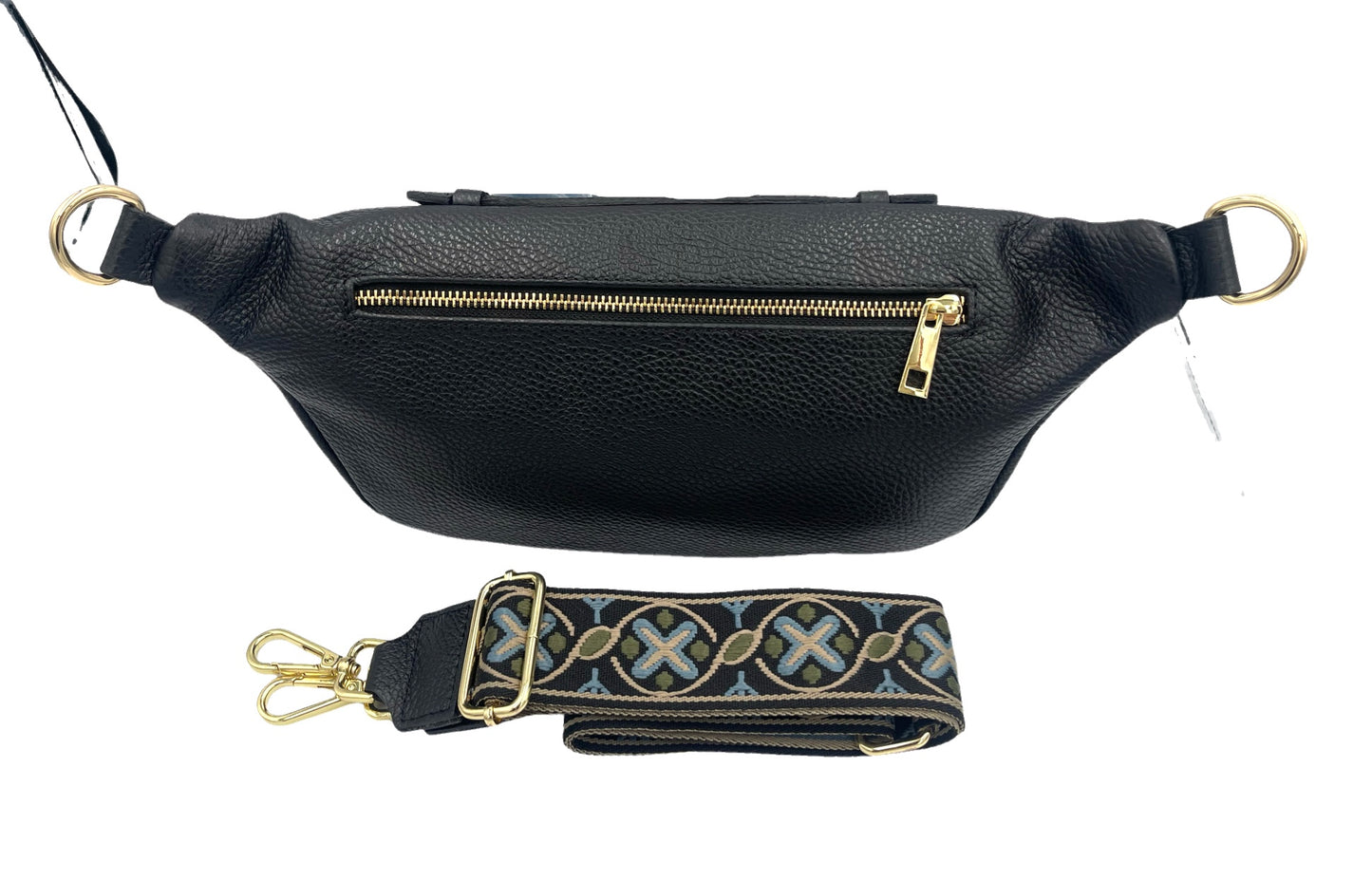 Sling Bag - large black sling with bkl/olive/blue strap