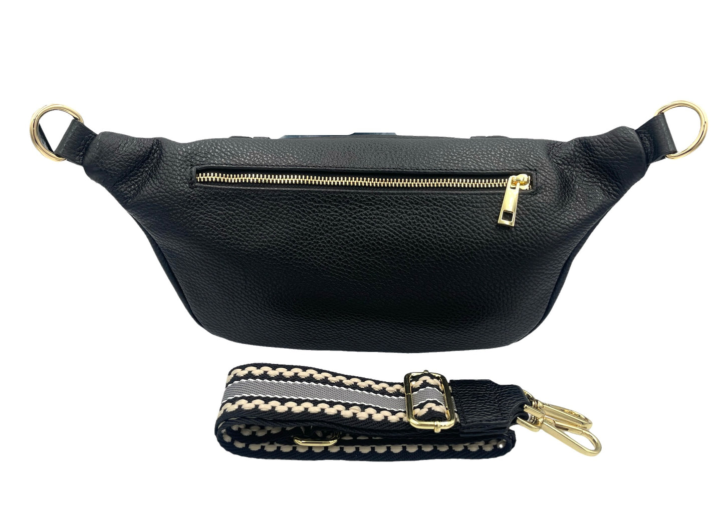 Sling Bag - large black sling with cream and black strap