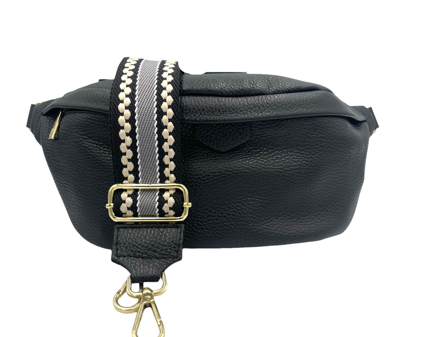 Sling Bag - large black sling with cream and black strap