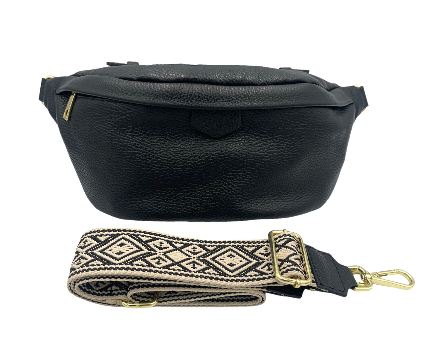 Sling Bag - large black sling with cream and black strap