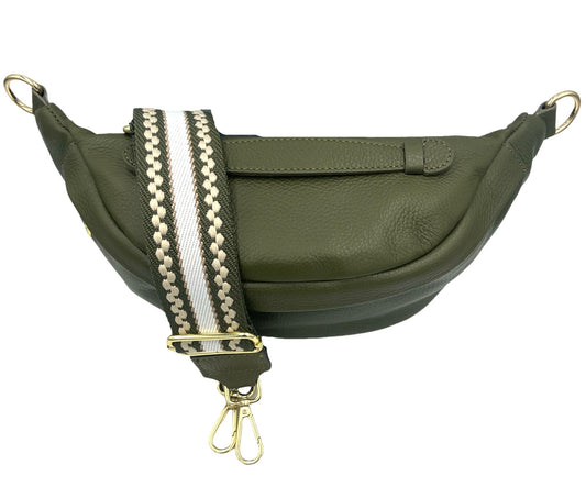 Sling Bag - large olive sling with cream and olive strap