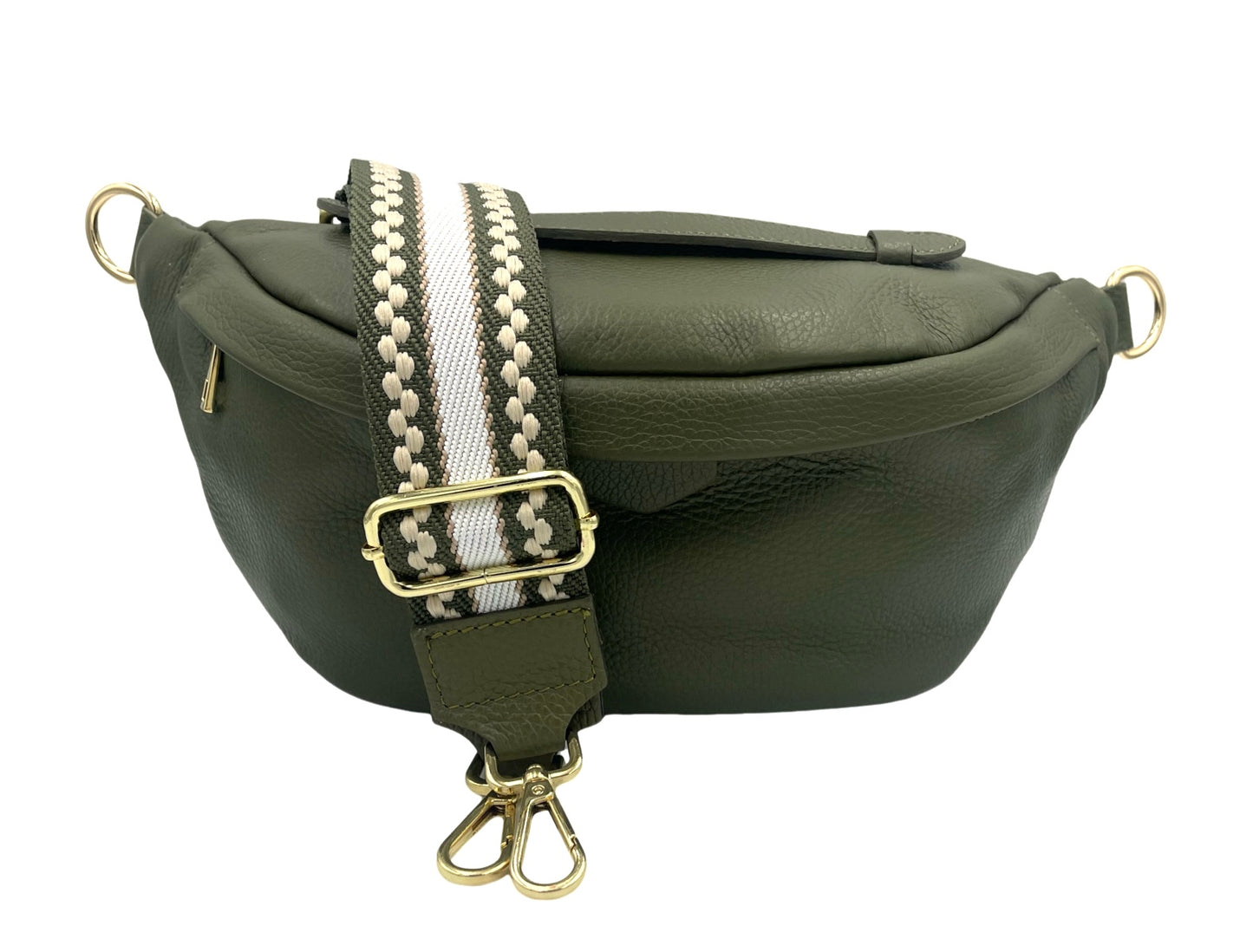 Sling Bag - large olive sling with cream and olive strap