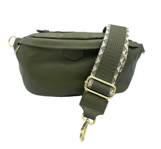 Sling Bag - large olive sling with cream and olive strap
